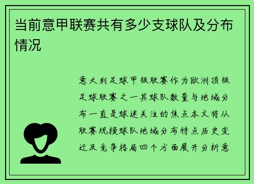 当前意甲联赛共有多少支球队及分布情况