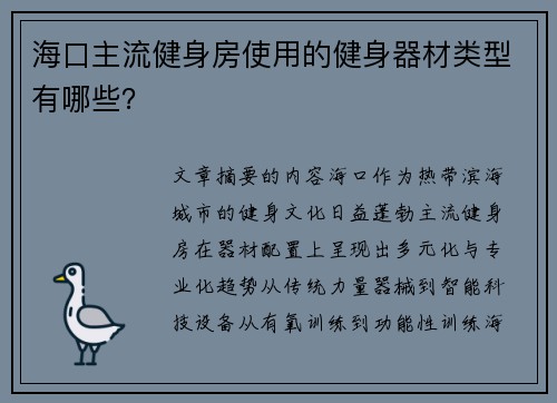 海口主流健身房使用的健身器材类型有哪些？