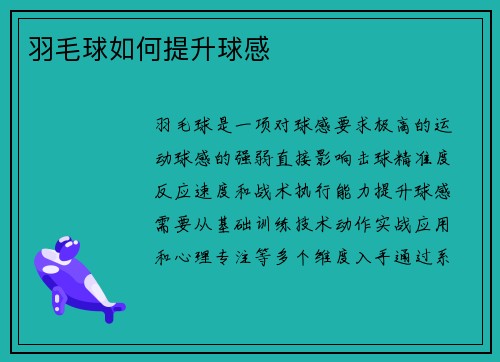羽毛球如何提升球感